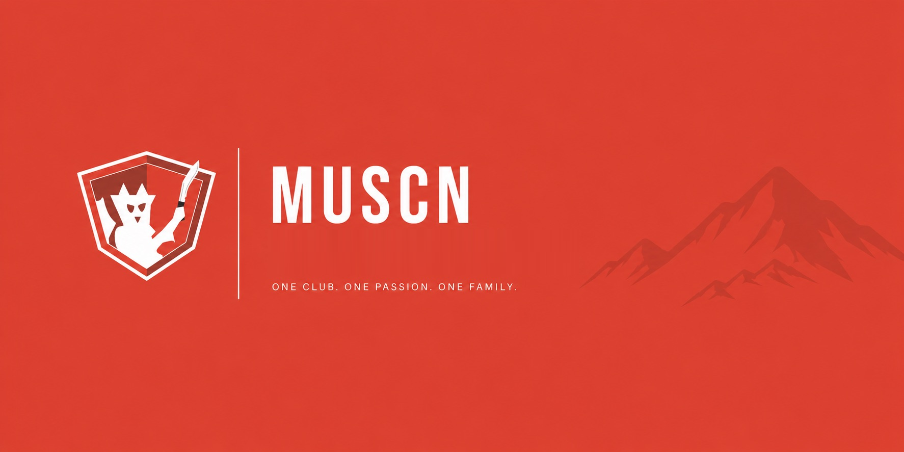 MUSCN crest and Himalayan mountains on a red background